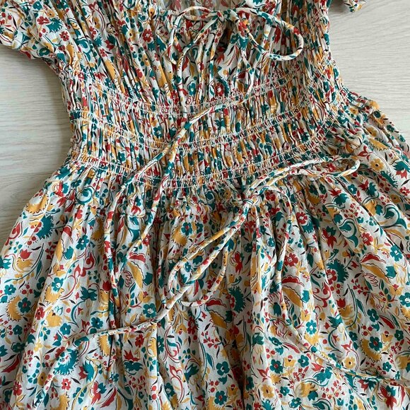 Doen Floral Midi Dress in Cream and Brown - Picture 9 of 9